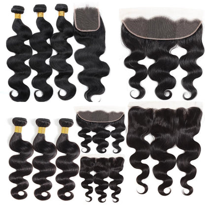 10A Grade Body Wave 3/4 Human Hair Bundles with 4x4 Closure 13x4 front