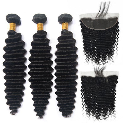 10A Grade 3/4 Loose Deep Wave bundles with 4x4 Closures & 13x4 Frontal