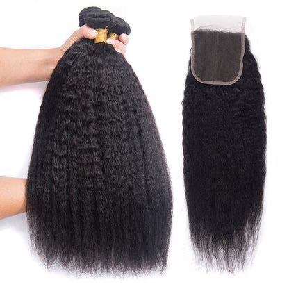 BeuMax 10A Grade 3/4 Kinky Straight Bundles with 4x4 Closure Brazilian