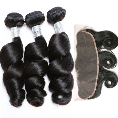 BeuMax 10A Grade 3/4 Loose Wave bundles with 13x4 Frontal