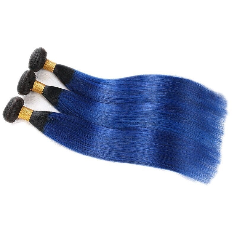 10A Grade Brazilian Blue Straight BUNDLES with CLOSURES & FRONTALS #1B