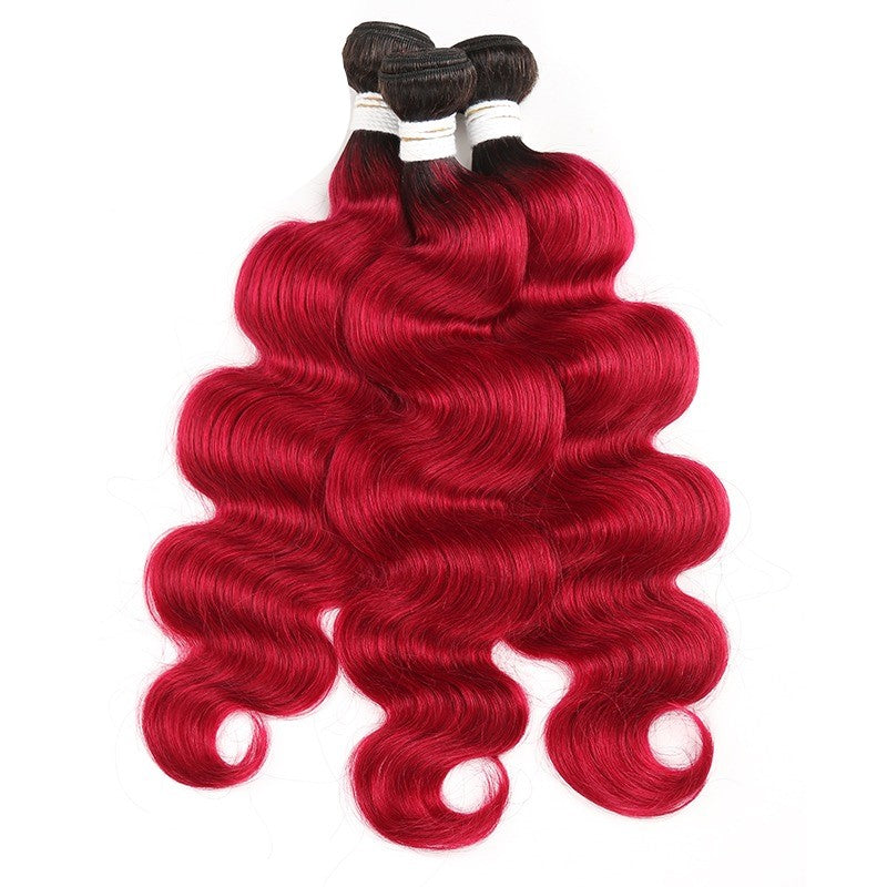 Burgundy 10A Grade Body Wave #1B/Burgundy BUNDLES with CLOSURES & FRON