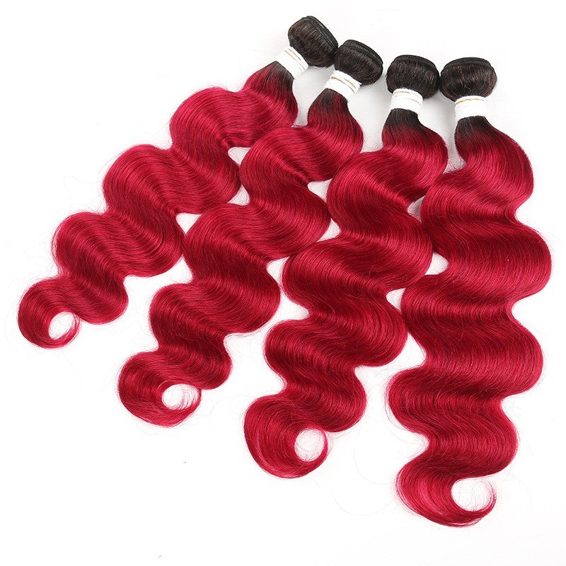 Burgundy 10A Grade Body Wave #1B/Burgundy BUNDLES with CLOSURES & FRON