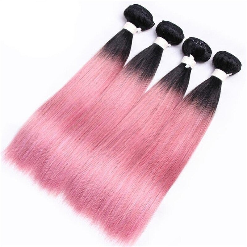 #Pink 10A Grade #1B/Pink Straight 3/4 BUNDLES with CLOSURES & FRONTALS