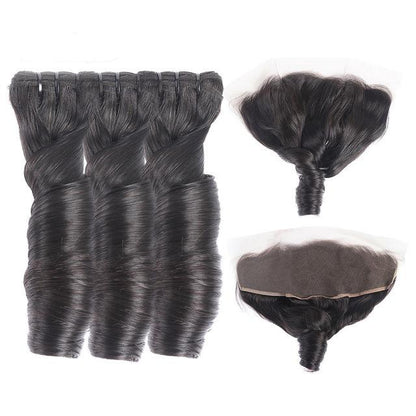 Super Double Drawn 12A Grade Romance Curl BUNDLES with CLOSURES & FRON