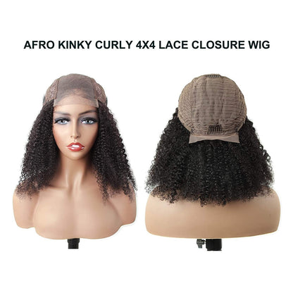 180% Density Full 4x4 Transparent Lace Front Afro Kinky Curly Human Ha