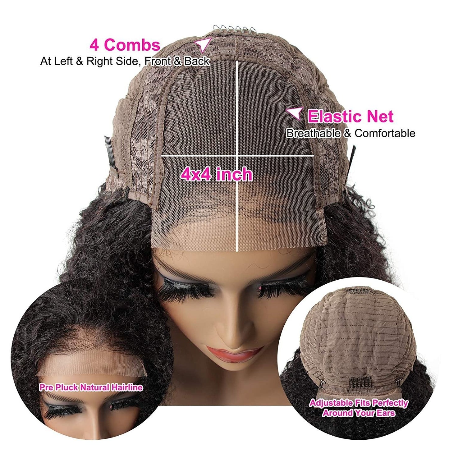 180% Density Full 4x4 Transparent Lace Front Afro Kinky Curly Human Ha