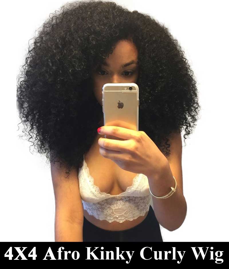 180% Density Full 4x4 Transparent Lace Front Afro Kinky Curly Human Ha