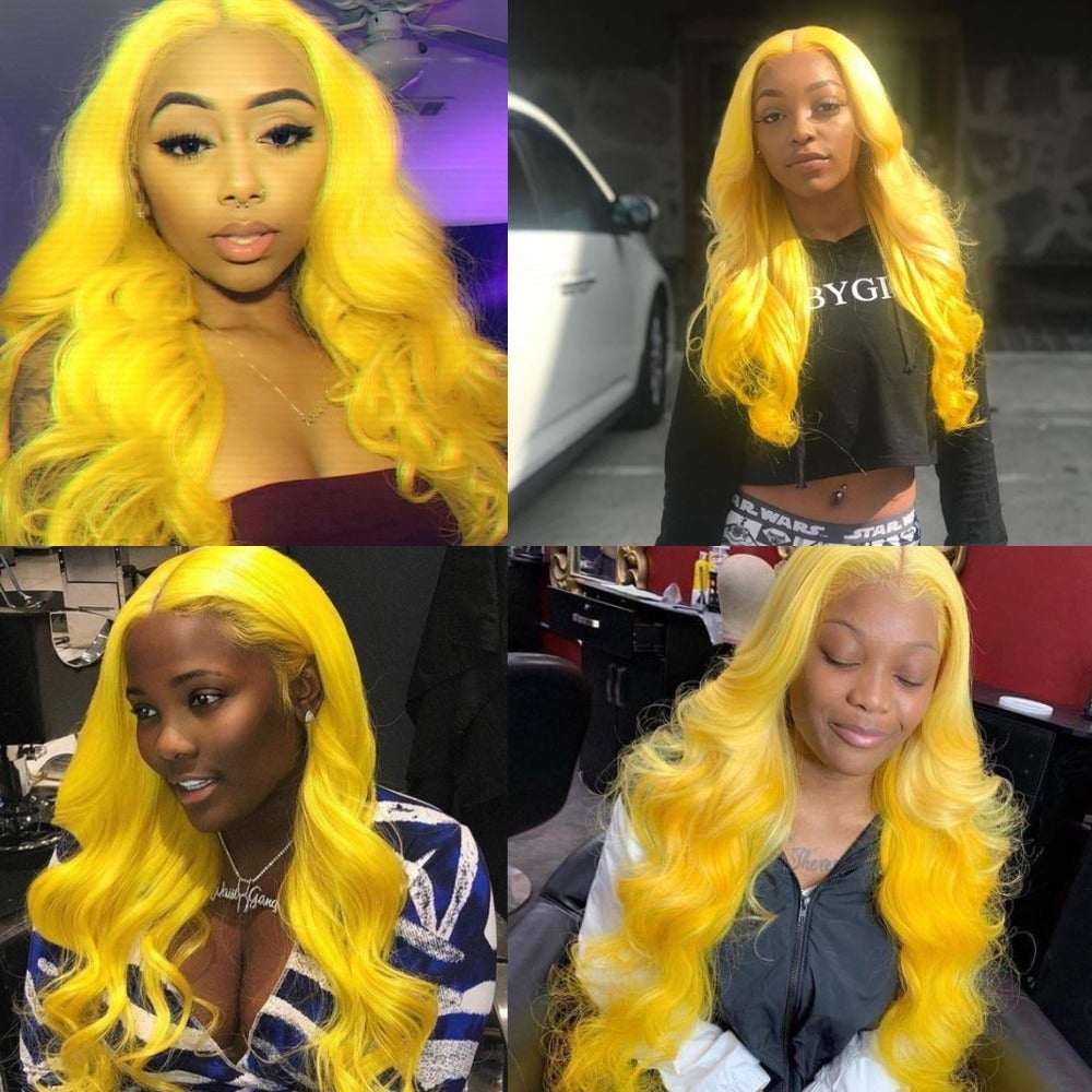 #Yellow 10A Grade #1B/Yellow Body Wave 3/4 BUNDLES with CLOSURES & FRO