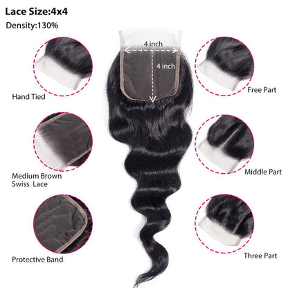 BeuMax 10A Grade 3/4 Loose body Wave  Bundles with 4x4 Closure