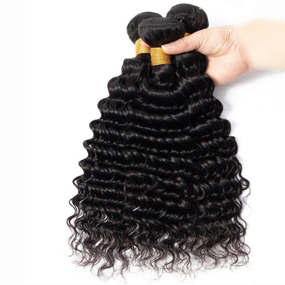 10A Grade 3/4 Deep Wave Human Hair bundles with 4x4 Closures & 13x4 Fr