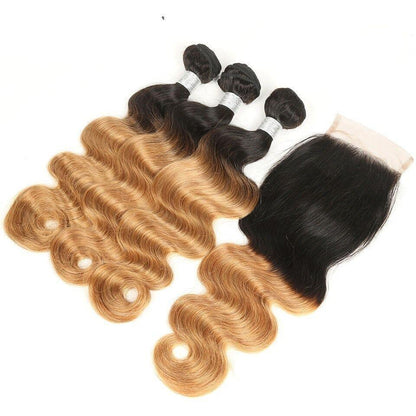 #27 Body Wave 10A Grade #1B/27 Hair BUNDLES with 4x4 CLOSURES & 13x4 F