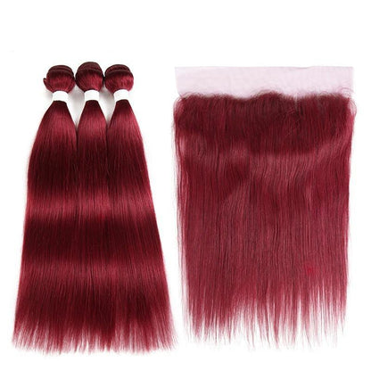 Burgundy 10A Grade 3/4 Straight #1B/Burgundy BUNDLES with CLOSURES & F