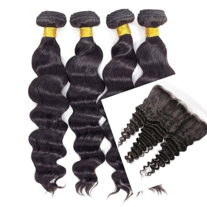 10A Grade 3/4 Loose Body Wave bundles with 4x4 Closures &13x4 Frontal