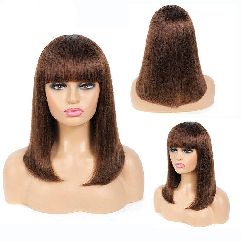 #613 Brazilian 99J Burgundy Short Bob Remy Straight Human Hair Wigs Wi