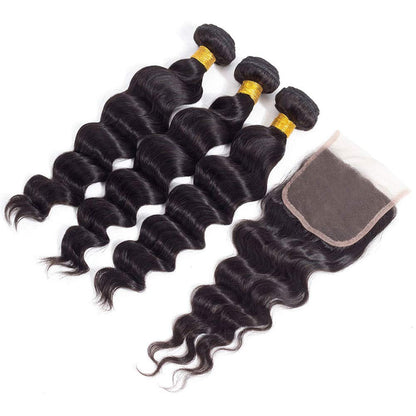 BeuMax 10A Grade 3/4 Loose body Wave  Bundles with 4x4 Closure