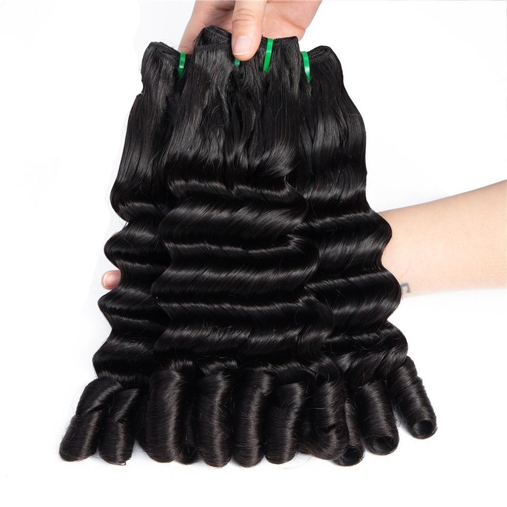 Super Double Drawn 12A Grade Fancy Curl Fumi Hair BUNDLES with CLOSURE