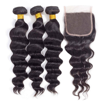 BeuMax 10A Grade 3/4 Loose body Wave  Bundles with 4x4 Closure