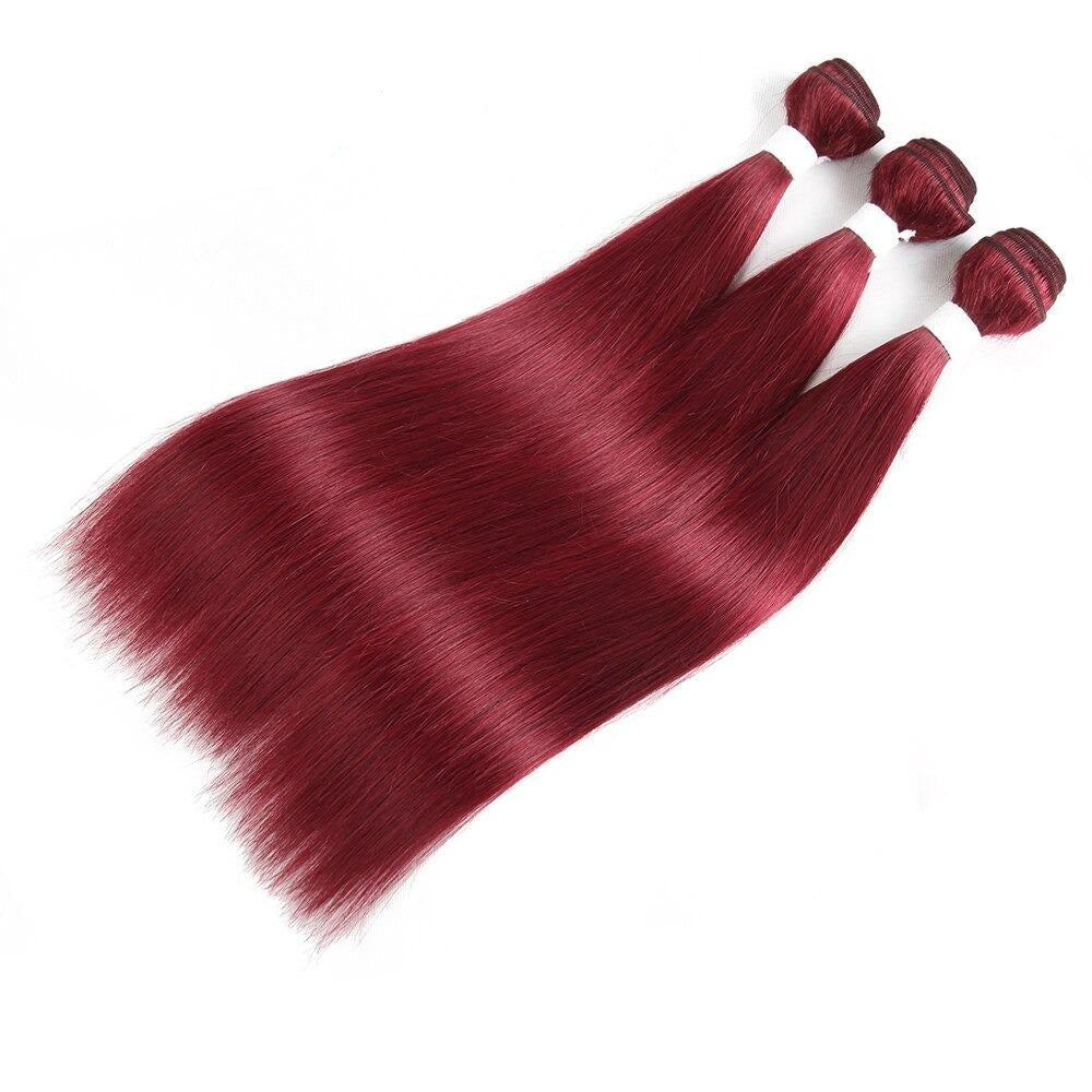 Burgundy 10A Grade 3/4 Straight #1B/Burgundy BUNDLES with CLOSURES & F