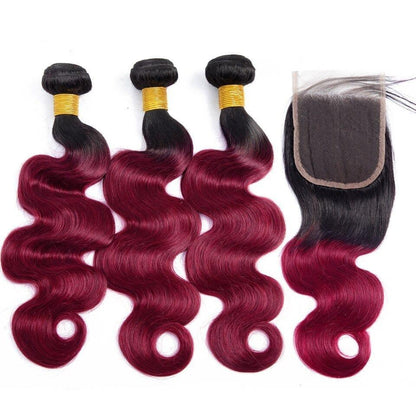 BeuMax 1B Burgundy Body Wave BUNDLES with CLOSURES & FRONTALS