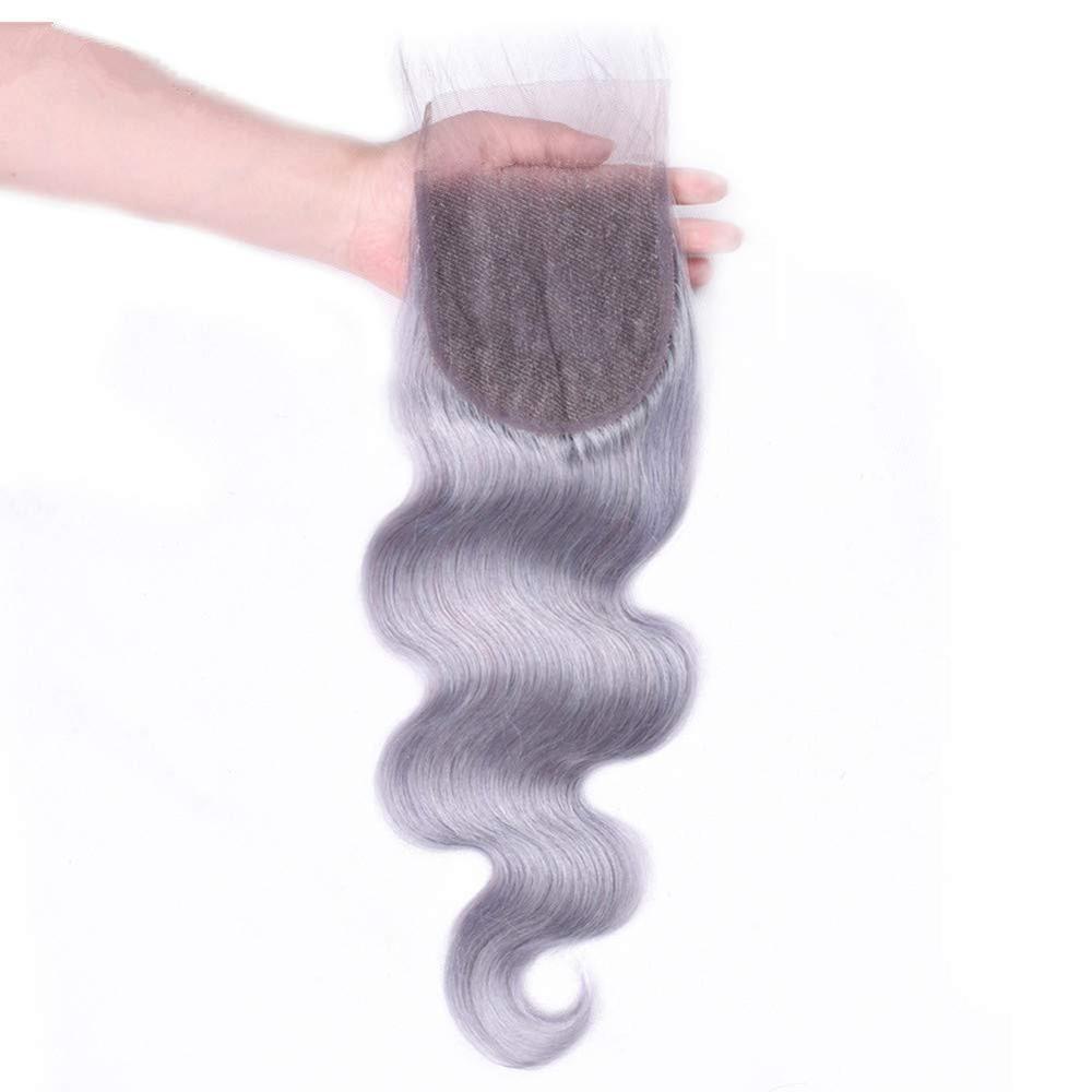 Gray 10A Grade Silver #1B/ Silver  3/4 Body Wave BUNDLES with CLOSURES