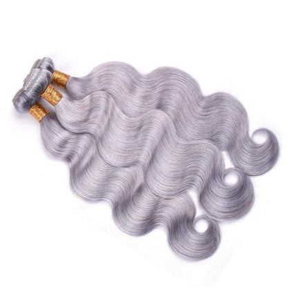 Gray 10A Grade Silver #1B/ Silver  3/4 Body Wave BUNDLES with CLOSURES