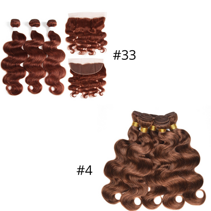 10A Grade #33 Body Wave #4 BUNDLES with CLOSURES & FRONTALS