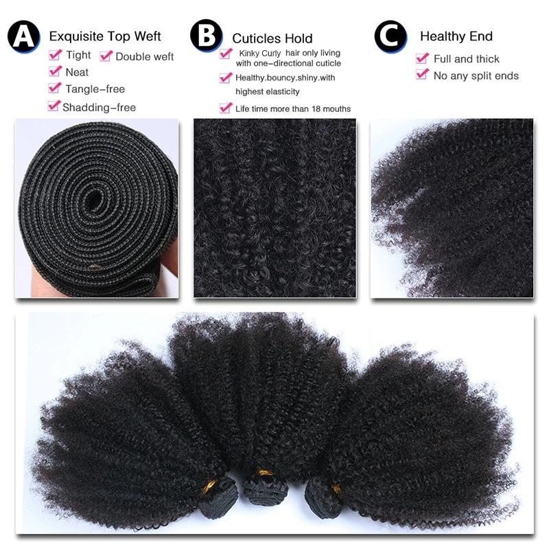 10A Grade 3/4 Bundles Afro Kinky Curly weave with 4X4 Closures & 13x4