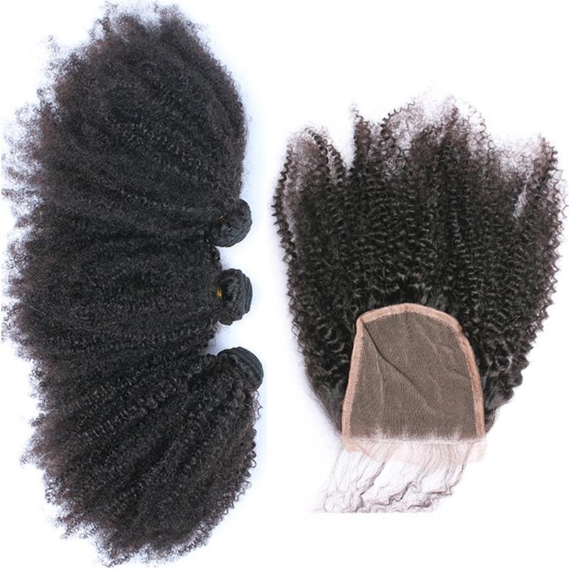 10A Grade 3/4 Bundles Afro Kinky Curly weave with 4X4 Closures & 13x4