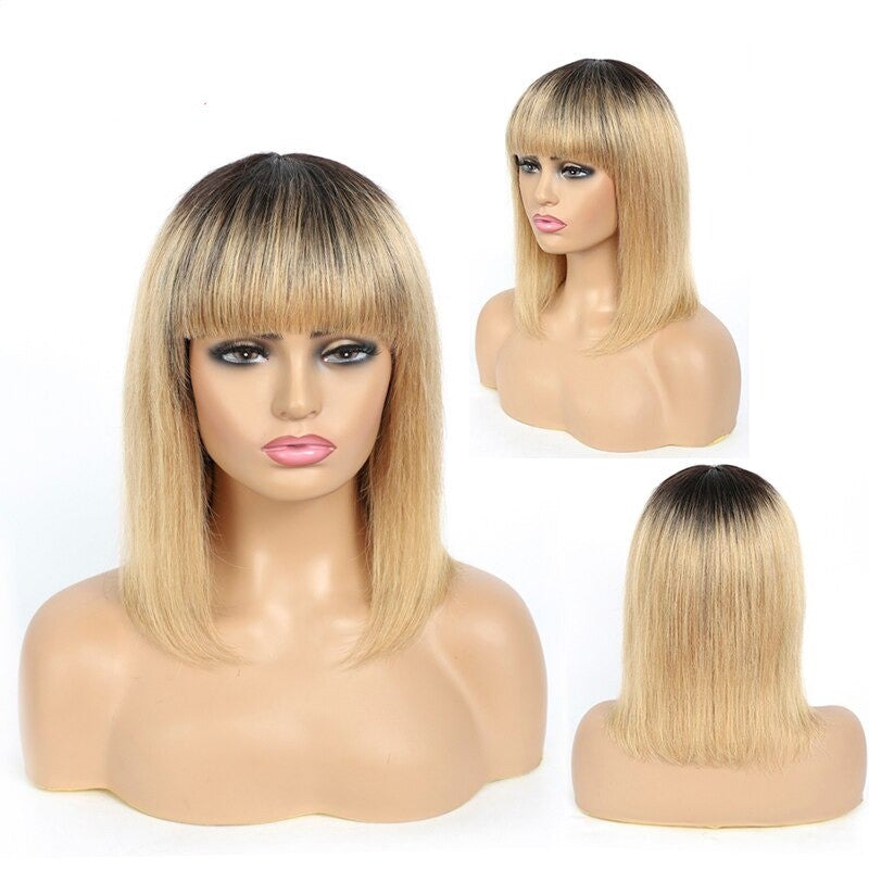 #613 Brazilian 99J Burgundy Short Bob Remy Straight Human Hair Wigs Wi