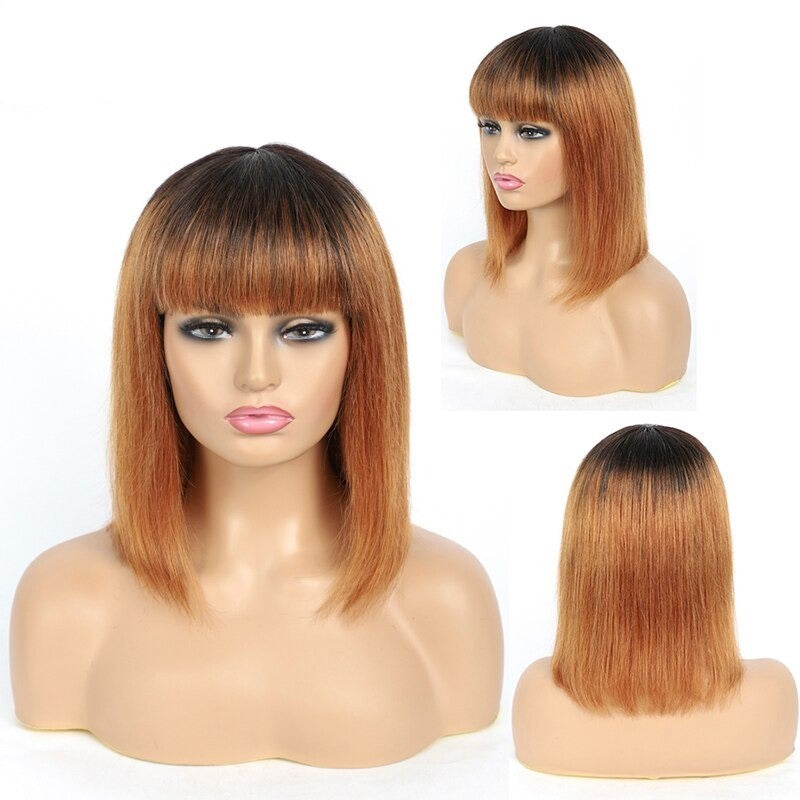 #613 Brazilian 99J Burgundy Short Bob Remy Straight Human Hair Wigs Wi