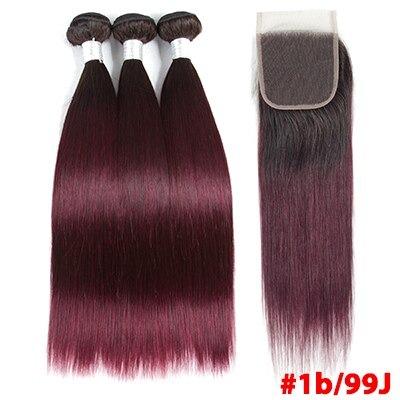 10A Grade #99j Straight Hair #1B/99J BUNDLES with 4x4 CLOSURES & FRONT