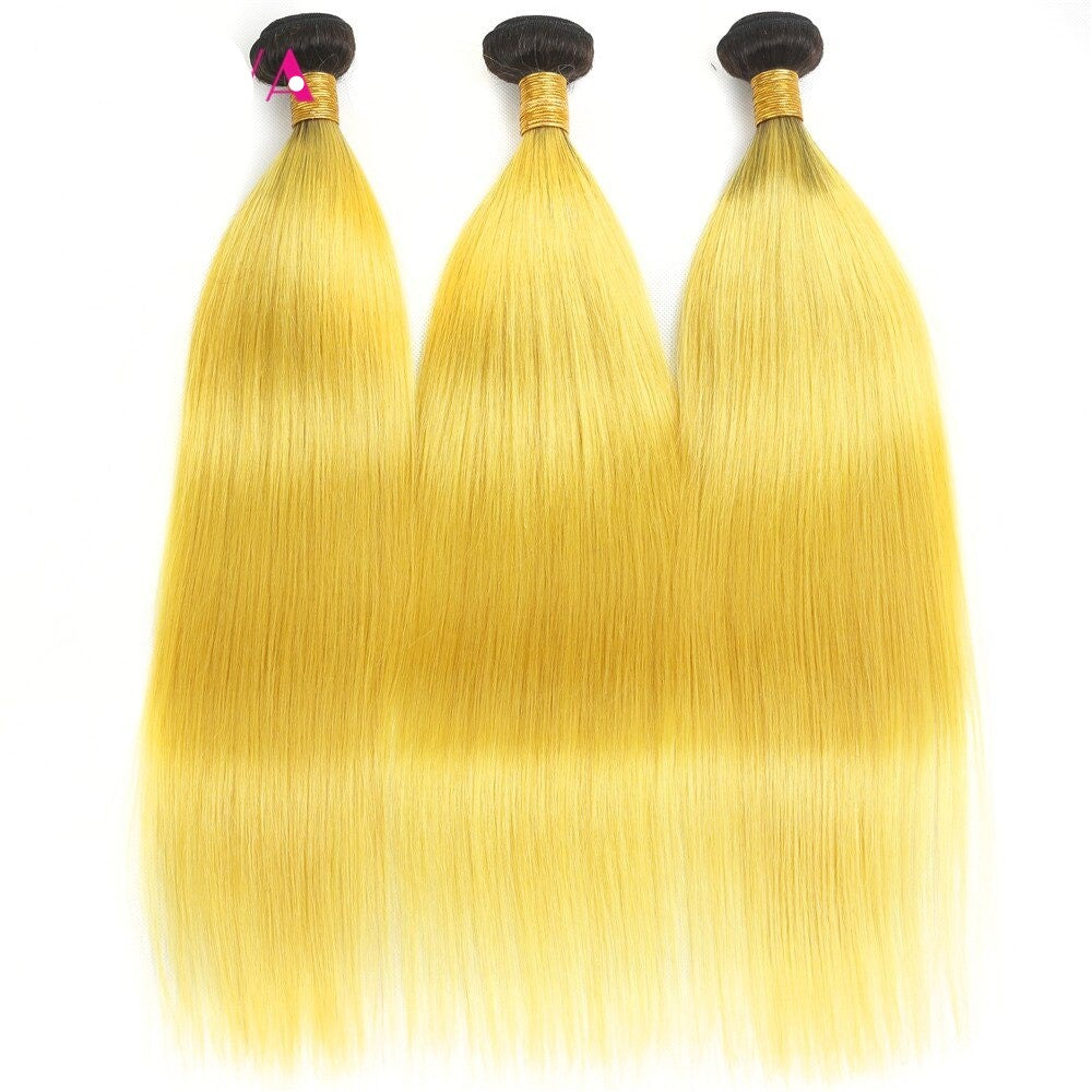 #Yellow 10A Grade #1B/Yellow Straight 3/4 BUNDLES with CLOSURES & FRON