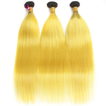 #Yellow 10A Grade #1B/Yellow Straight 3/4 BUNDLES with CLOSURES & FRON