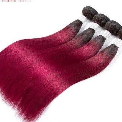 Burgundy 10A Grade 3/4 Straight #1B/Burgundy BUNDLES with CLOSURES & F