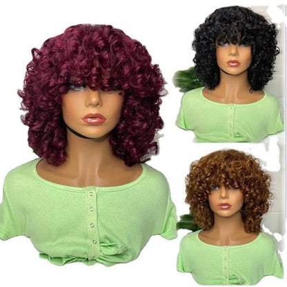 180% Density Rose Curly Short Bob Wig with Bangs Human Hair Brazilian