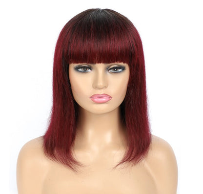 #613 Brazilian 99J Burgundy Short Bob Remy Straight Human Hair Wigs Wi