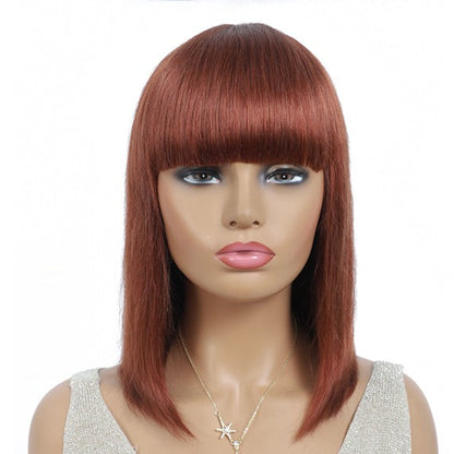 #613 Brazilian 99J Burgundy Short Bob Remy Straight Human Hair Wigs Wi