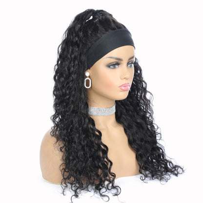 Headband Wig Water Wave Human Hair Scarf Wig No GLUE Easy Wear