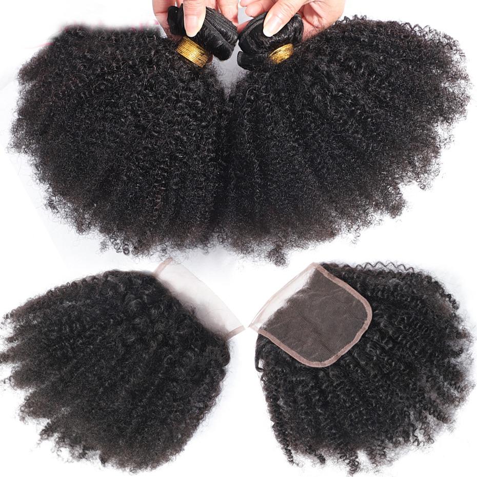 10A Grade 3/4 Bundles Afro Kinky Curly weave with 4X4 Closures & 13x4