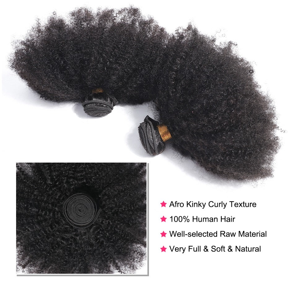 10A Grade 3/4 Bundles Afro Kinky Curly weave with 4X4 Closures & 13x4