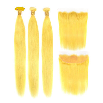 #Yellow 10A Grade #1B/Yellow Straight 3/4 BUNDLES with CLOSURES & FRON