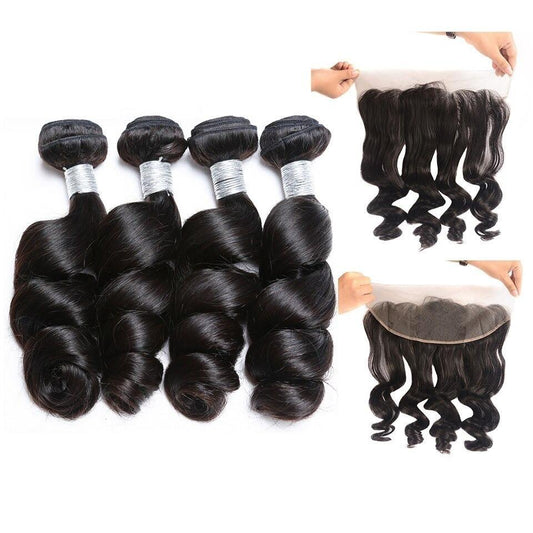 BeuMax 10A Grade 3/4 Loose Wave bundles with 13x4 Frontal