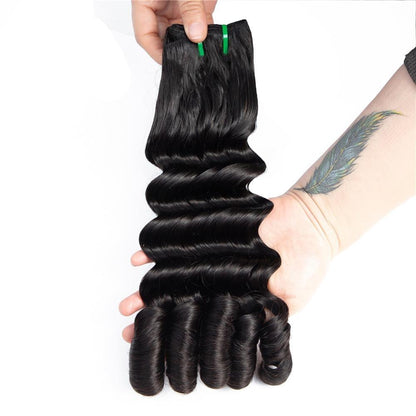 Super Double Drawn 12A Grade Fancy Curl Fumi Hair BUNDLES with CLOSURE