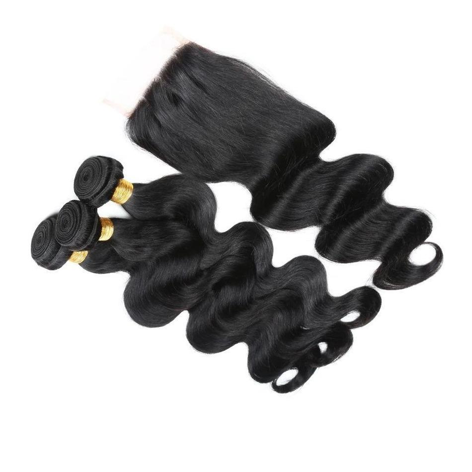 10A Grade Body Wave 3/4 Human Hair Bundles with 4x4 Closure 13x4 front