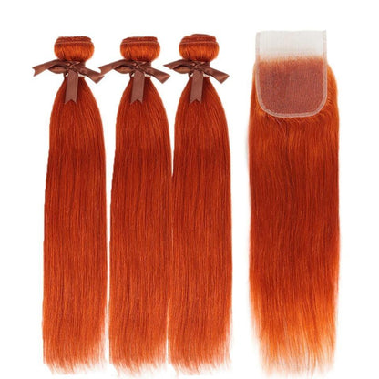 10A Grade Orange #1B/350  Straight 3/4 BUNDLES with CLOSURES & FRONTAL