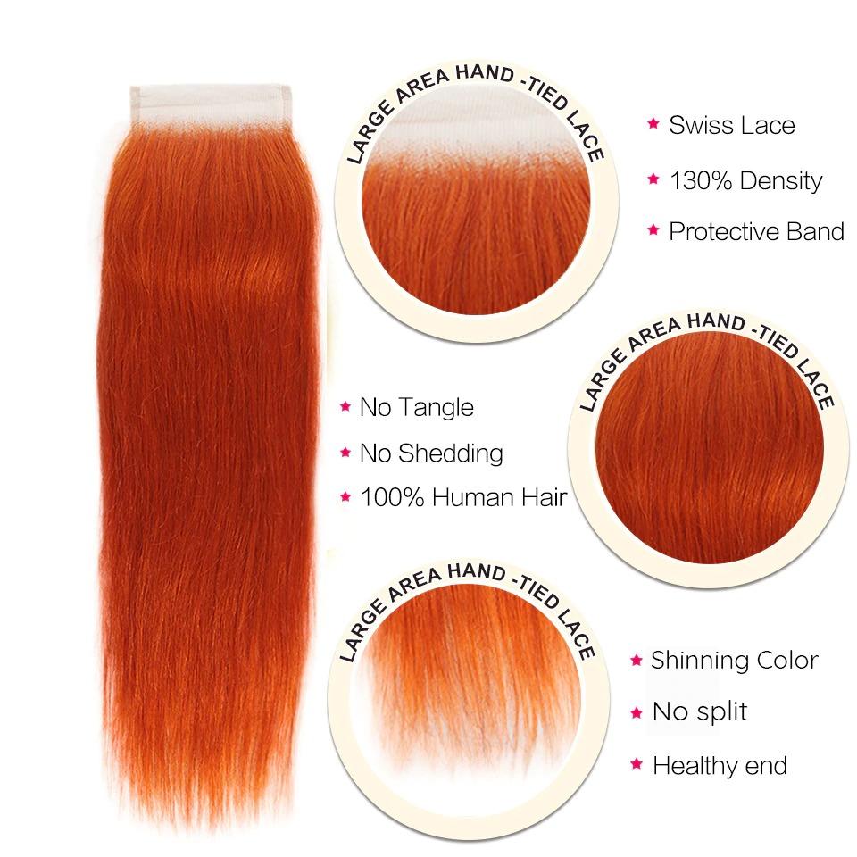 10A Grade Orange #1B/350  Straight 3/4 BUNDLES with CLOSURES & FRONTAL