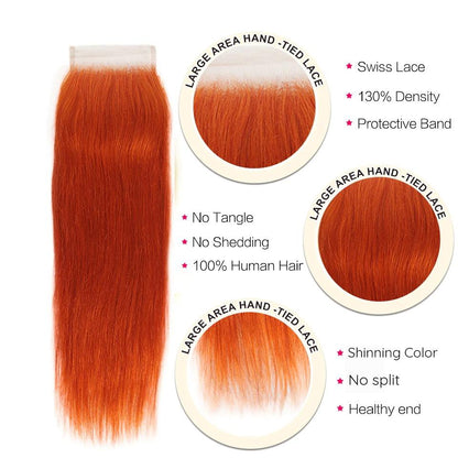 10A Grade Orange #1B/350  Straight 3/4 BUNDLES with CLOSURES & FRONTAL