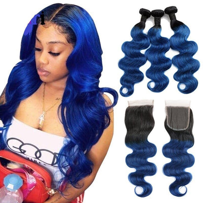 10A Grade Blue Body Wave BUNDLES with CLOSURES & FRONTALS #1B/ blue