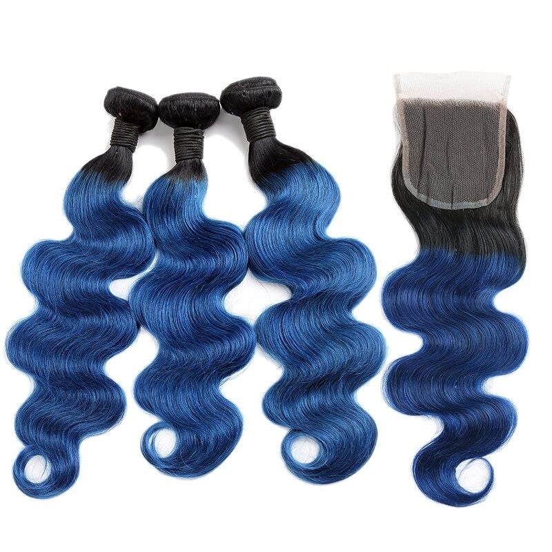 10A Grade Blue Body Wave BUNDLES with CLOSURES & FRONTALS #1B/ blue